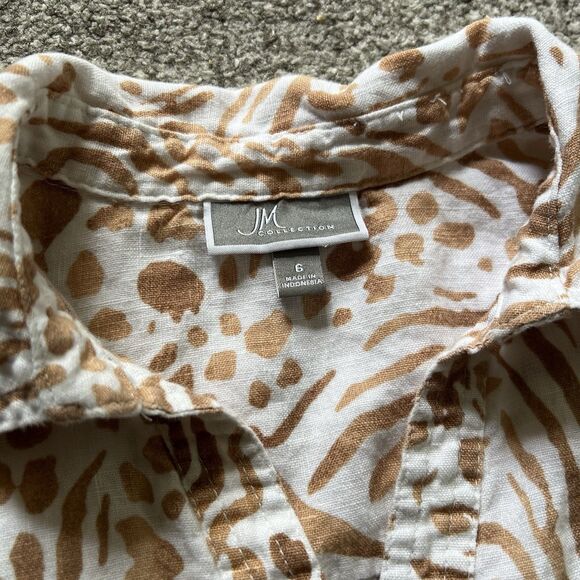 JM Collection Linen Shirt Women’s 6‎ Animal Print Button Up 3/4 Sleeve Coastal - Picture 3 of 5